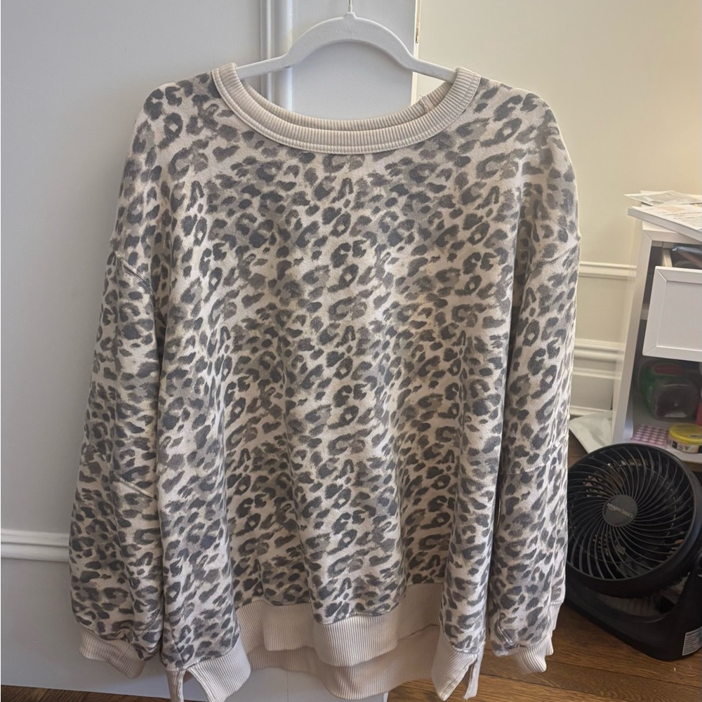 aerie Leopard Print Crewneck Sweater - Cake batter